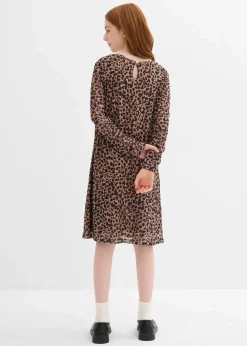 bonprix Mädchen 9-16 Jahre·Kleider & Jumpsuits|Minikleid aus Mesh hellbraun/schwarz leo bedruckt