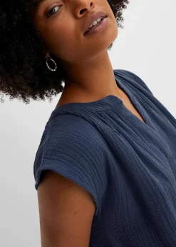 bonprix Bekleidung·Pullover & Strickjacken|Kleider|Minikleid aus reiner Baumwolle dunkelblau