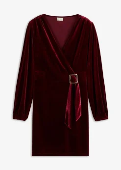 bonprix Bekleidung·Pullover & Strickjacken|Kleider|Minikleid aus softem Samt im Wickeloptik dunkelrot