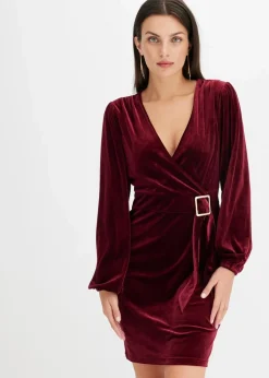 bonprix Bekleidung·Pullover & Strickjacken|Kleider|Minikleid aus softem Samt im Wickeloptik dunkelrot