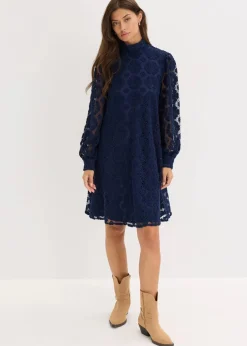 bonprix Kleider|Bekleidung·Pullover & Strickjacken|Minikleid aus Spitze dunkelblau