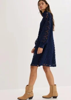 bonprix Kleider|Bekleidung·Pullover & Strickjacken|Minikleid aus Spitze dunkelblau