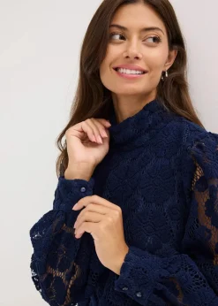 bonprix Kleider|Bekleidung·Pullover & Strickjacken|Minikleid aus Spitze dunkelblau