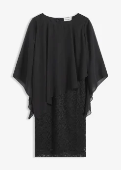 bonprix Bekleidung·Pullover & Strickjacken|Festliche Mode|Minikleid aus Spitze mit Überwurf aus feinem Chiffon schwarz