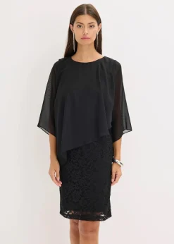 bonprix Bekleidung·Pullover & Strickjacken|Festliche Mode|Minikleid aus Spitze mit Überwurf aus feinem Chiffon schwarz