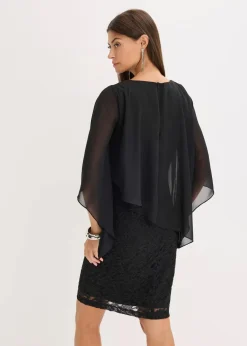 bonprix Bekleidung·Pullover & Strickjacken|Festliche Mode|Minikleid aus Spitze mit Überwurf aus feinem Chiffon schwarz