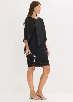 bonprix Bekleidung·Pullover & Strickjacken|Festliche Mode|Minikleid aus Spitze mit Überwurf aus feinem Chiffon schwarz