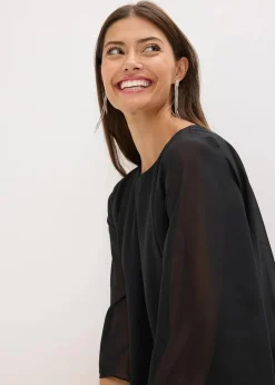 bonprix Bekleidung·Pullover & Strickjacken|Festliche Mode|Minikleid aus Spitze mit Überwurf aus feinem Chiffon schwarz