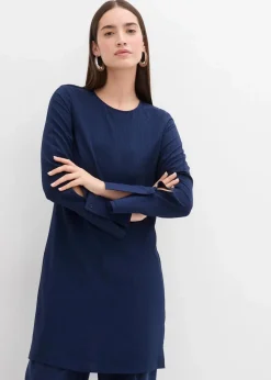 bonprix Kleider|Minikleid aus strukturiertem Material dunkelblau