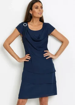 bonprix Bekleidung·Pullover & Strickjacken|Festliche Mode|Minikleid im Lagen-Look mit dekorativem Accessoire dunkelblau