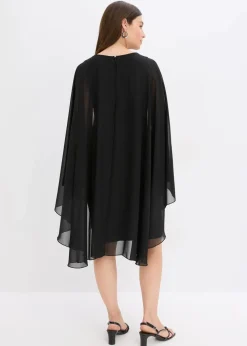 bonprix Bekleidung·Pullover & Strickjacken|Festliche Mode|Minikleid mit Cape aus feinem Chiffon schwarz