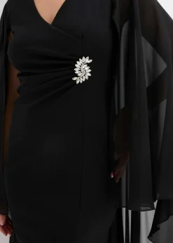 bonprix Bekleidung·Pullover & Strickjacken|Festliche Mode|Minikleid mit Cape aus feinem Chiffon schwarz