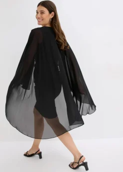 bonprix Bekleidung·Pullover & Strickjacken|Festliche Mode|Minikleid mit Cape aus feinem Chiffon schwarz