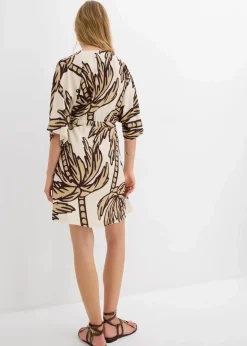 bonprix Bekleidung·Pullover & Strickjacken|Kleider|Minikleid mit Kimono-Ärmeln aus fließender Viskose natur/dunkelbraun/new beige floral