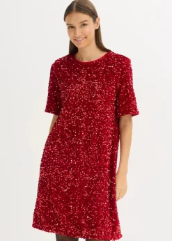 bonprix Kleider|Bekleidung·Pullover & Strickjacken|Minikleid mit Pailletten chillirot