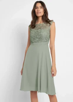 bonprix Kleider|Festliche Mode|Minikleid mit Spitze seegras