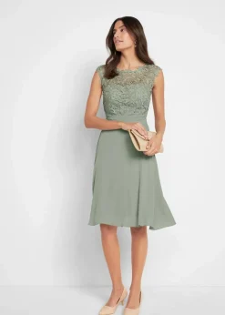bonprix Kleider|Festliche Mode|Minikleid mit Spitze seegras