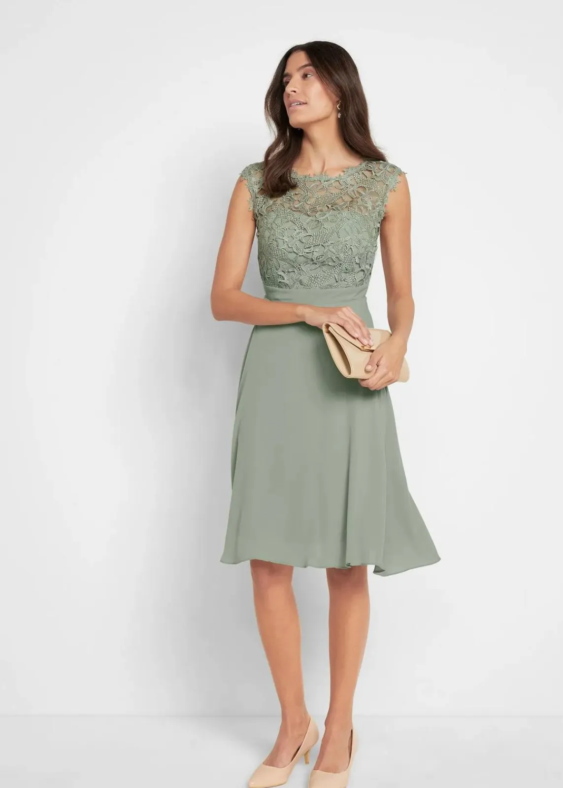 bonprix Kleider|Festliche Mode|Minikleid mit Spitze seegras