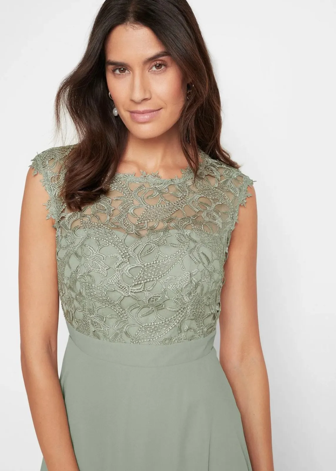 bonprix Kleider|Festliche Mode|Minikleid mit Spitze seegras