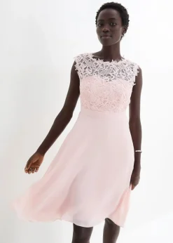bonprix Kleider|Festliche Mode|Minikleid mit Spitze perlrosa