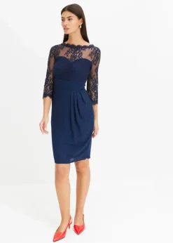 bonprix Festliche Mode|Kleider|Minikleid mit Spitze dunkelblau