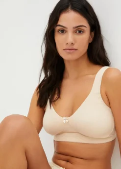 bonprix Große Cups D-H|Bhs|Minimizer T-Shirt BH ohne Bügel mit Bio-Baumwolle (2er Pack) sandbeige + hellgrau meliert