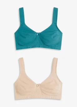 bonprix Große Cups D-H|Bhs|Minimizer T-Shirt BH ohne Bügel mit Bio-Baumwolle (2er Pack) mattpetrol + mattbeige