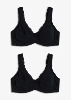 bonprix Wäsche·Basics|Wäsche·Baumwollunterwäsche|Minimizer T-Shirt-BH mit Bügel mit Bio-Baumwolle (2er Pack) 2x schwarz
