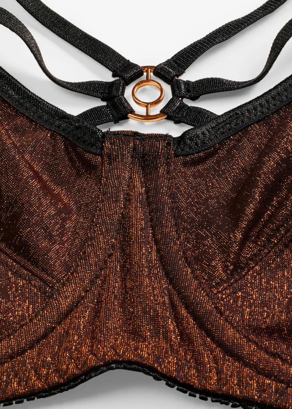 bonprix Wäsche·Große Cups D-H|Wäsche·Bhs|Minimizer-BH aus glitzerndem Material schwarz/metallic kupfer