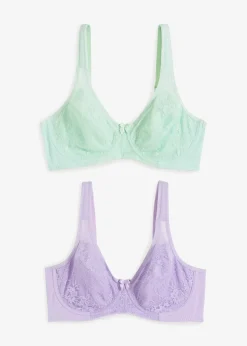 bonprix Große Cups D-H|Nachhaltigere Materialien|Minimizer-BH mit gepolsterten Trägern (2er Pack) hellminze+tulpenflieder