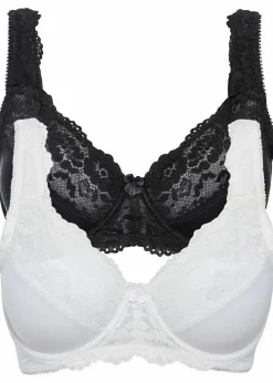 bonprix Große Cups D-H|Bhs|Minimizer-BH mit gepolsterten Trägern (2er Pack) schwarz+ecru