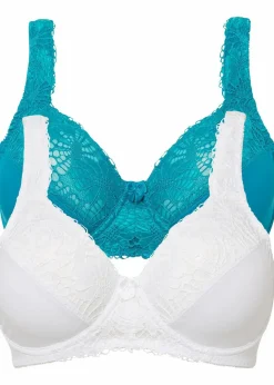bonprix Große Cups D-H|Bhs|Minimizer-BH mit gepolsterten Trägern (2er Pack) weiß+petrolgrün