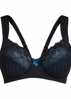 bonprix Wäsche·Dessous|Wäsche·Große Cups D-H|Minimizer-BH mit gepolsterten Trägern schwarz/blaupetrol gestreift