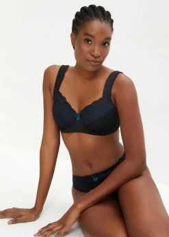 bonprix Wäsche·Dessous|Wäsche·Große Cups D-H|Minimizer-BH mit gepolsterten Trägern schwarz/blaupetrol gestreift