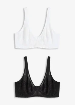 bonprix Wäsche·Dessous|Wäsche·Große Cups D-H|Minimizer-BH mit gepolsterten Trägern (2er Pack) weiß + schwarz