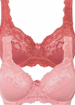 bonprix Große Cups D-H|Bhs|Minimizer-BH mit gepolsterten Trägern (2er Pack) rhabarber+hellkoralle