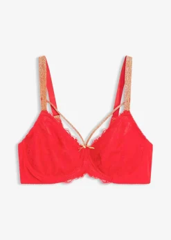 bonprix Wäsche·Dessous|Wäsche·Große Cups D-H|Minimizer-BH mit glitzernden Straps tiefrot