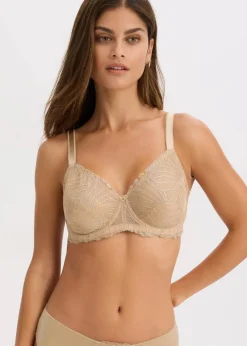 bonprix Große Cups D-H|Bhs|Minimizer-BH mit glitzernder Stickerei saharabeige