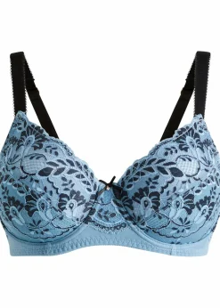bonprix Wäsche·Dessous|Wäsche·Große Cups D-H|Minimizer-BH mit zarter Spitze blau/schwarz