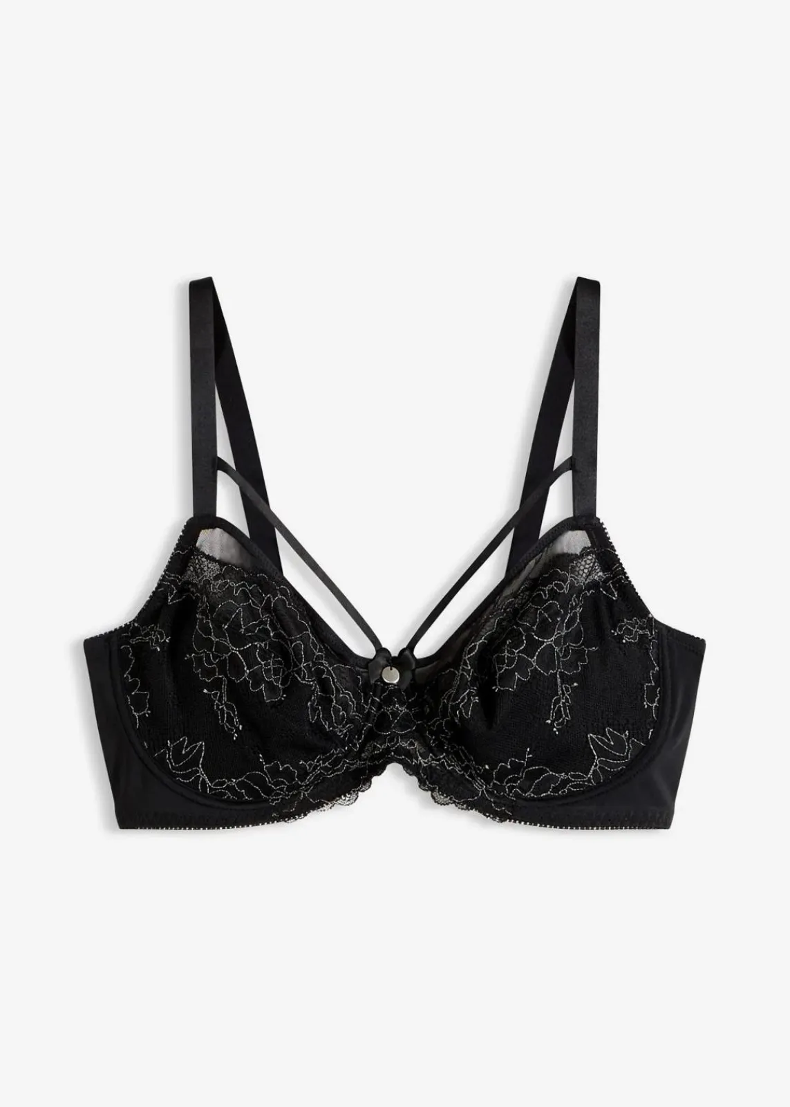 bonprix Wäsche·Dessous|Wäsche·Große Cups D-H|Minimizer-BH mit zarter Spitze schwarz/mattsilber