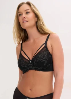 bonprix Wäsche·Dessous|Wäsche·Große Cups D-H|Minimizer-BH mit zarter Spitze schwarz/mattsilber