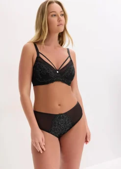 bonprix Wäsche·Dessous|Wäsche·Große Cups D-H|Minimizer-BH mit zarter Spitze schwarz/mattsilber