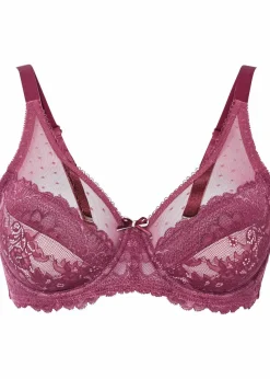 bonprix Wäsche·Dessous|Wäsche·Große Cups D-H|Minimizer-BH mit zarter Spitze waldbeere/perlrosa