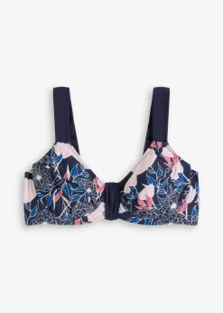 bonprix Große Cups D-F|Nachhaltigere Materialien|Minimizer-Bikinioberteil mit gepolsterten Trägern dunkelblau floral