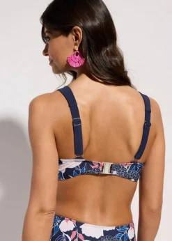 bonprix Große Cups D-F|Nachhaltigere Materialien|Minimizer-Bikinioberteil mit gepolsterten Trägern dunkelblau floral