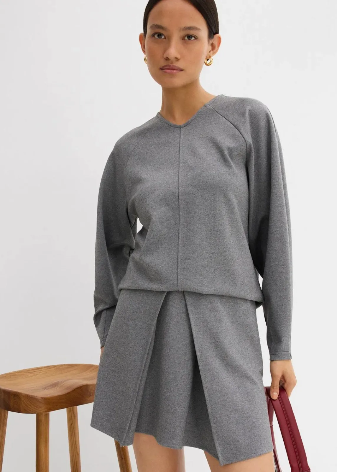 bonprix Röcke|Zweiteiler & Sets|Minirock aus bequemen Punto di Roma grau meliert meliert