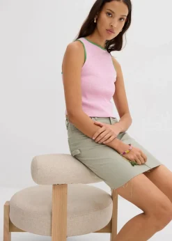 bonprix Röcke|Bekleidung·Sportbekleidung|Minirock aus elastischem Baumwoll-Mix seegras