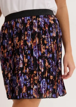 bonprix Röcke|Minirock mit Plissee schwarz geblümt