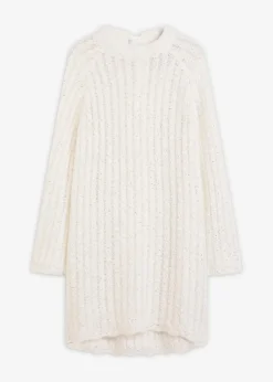 bonprix Bekleidung·Umstandsmode|Strickmode|Mini-Strickkleid mit Satin-Schleife und leichter Transparenz wollweiß