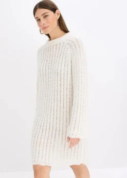 bonprix Bekleidung·Umstandsmode|Strickmode|Mini-Strickkleid mit Satin-Schleife und leichter Transparenz wollweiß